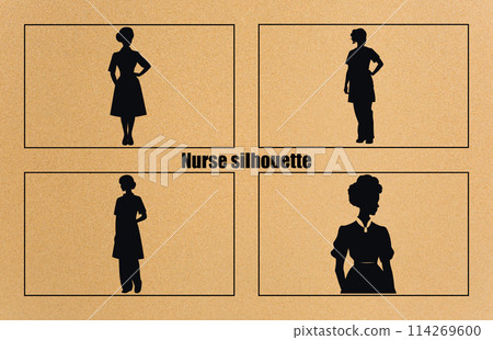 Nurse female silhouettes Set, silhouettes of Nurse in Hospital  black Clipart Collection 114269600