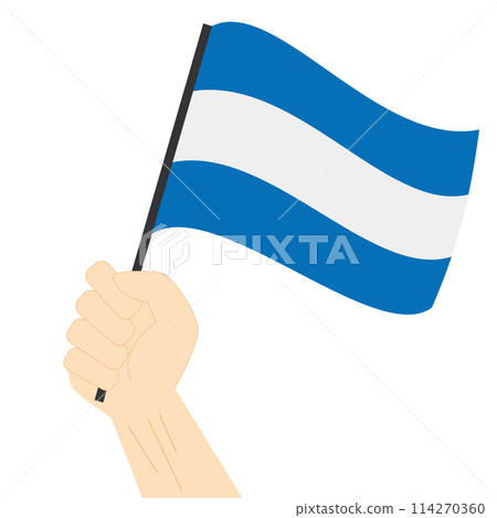 Hand holding and rising the maritime flag to represent the letter J Vector Illustration 114270360