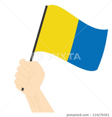 Hand holding and rising the maritime flag to represent the letter K Vector Illustration Hand holding and rising the maritime flag to represent the letter K Vector Illustration 114270361