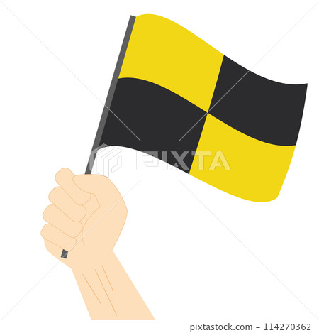 Hand holding and rising the maritime flag to represent the letter L Vector Illustration 114270362