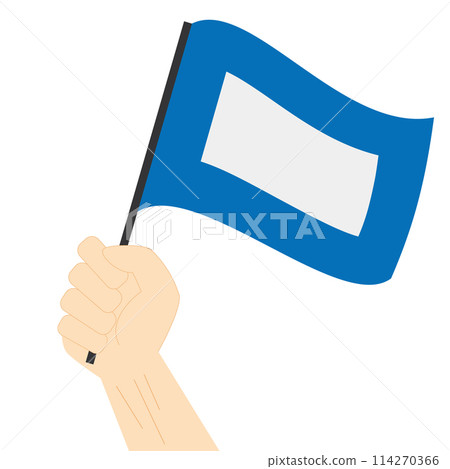 Hand holding and rising the maritime flag to represent the letter P Vector Illustration 114270366
