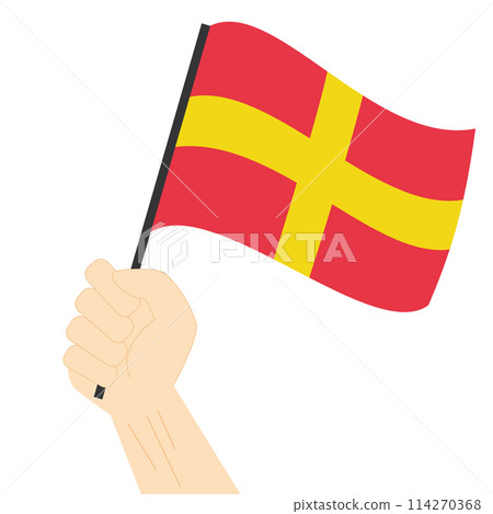 Hand holding and rising the maritime flag to represent the letter R Vector Illustration 114270368