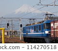 Snow-capped Mount Fuji and a freight train 114270518