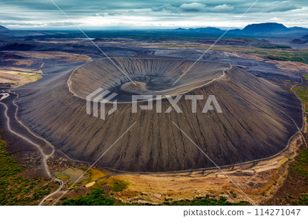 Large Hverfjall volcano crater is Tephra cone or Tuff ring volcano on gloomy day in Myvatn area at Iceland 114271047