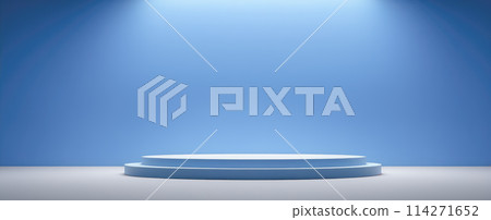 product presentation. Abstract geometry podium for product presentation, blue background. minimal scene mockup products display, Stage showcase. 3d illustration. 114271652