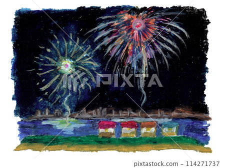 Fireworks illustration drawn with oil pastels 114271737