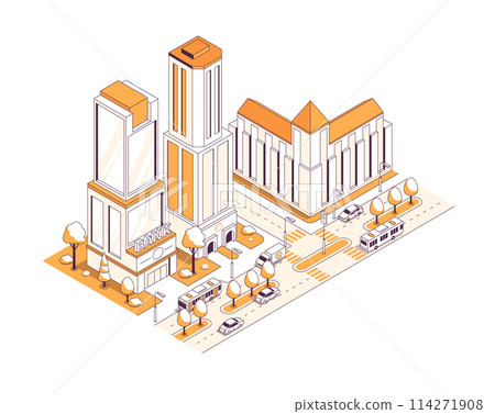 Banking and stock exchange building - vector isometric illustration 114271908