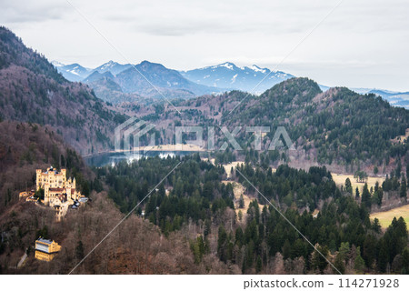 Hohenschwangau Castle overlooked from Neuschwanstein Castle in Bavaria, Germany Hohenschwangau Castle overlooked from Neuschwanstein Castle in Bavaria, Germany 114271928