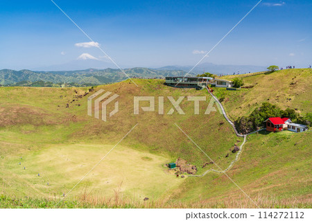 (Shizuoka Prefecture) Fresh greenery at the summit of Mt. Omuroyama with Mt. Fuji in the background (Shizuoka Prefecture) Fresh greenery at the summit of Mt. Omuroyama with Mt. Fuji in the background 114272112
