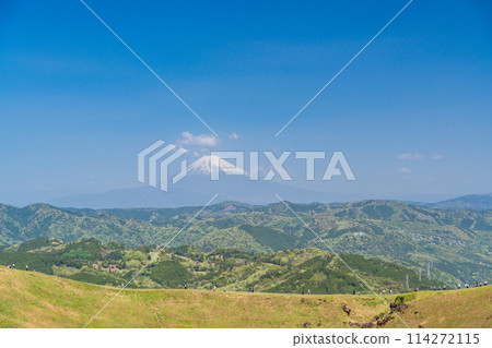 （靜岡縣）鮮綠的大室山，山頂和富士山的景色 114272115