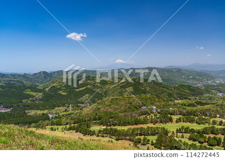 (Shizuoka Prefecture) Fresh greenery of Mt. Omuroyama and a view of Mt. Fuji from the summit 114272445