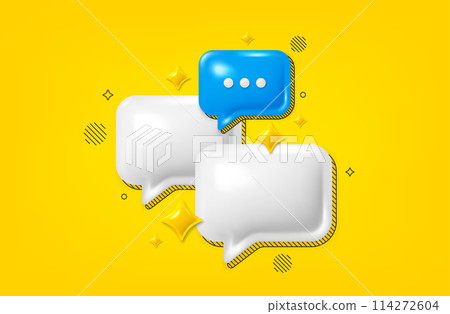 Speech bubble 3d icon. Chat dialog comment with ellipsis icon. Talk message boxes. Modern realistic 3d design. Support speech bubble, chat message box. Social media dialog group banner. Vector Speech bubble 3d icon. Chat dialog comment with ellipsis icon. Talk message boxes. Modern realistic 3d design. Support speech bubble, chat message box. Social media dialog group banner. Vector 114272604