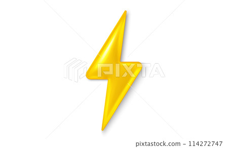 Lightning thunder, energy power bolt 3d icon. Realistic 3d electric design. Battery charge symbol. Lightning flash bolt, electric power and thunder yellow icon. Vector illustration Lightning thunder, energy power bolt 3d icon. Realistic 3d electric design. Battery charge symbol. Lightning flash bolt, electric power and thunder yellow icon. Vector illustration 114272747