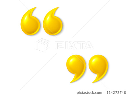 Double quote mark 3d icons. Set of quotation marks, yellow double comma sign. Information quote design. Comment message and citation, quotation decoration. Vector illustration Double quote mark 3d icons. Set of quotation marks, yellow double comma sign. Information quote design. Comment message and citation, quotation decoration. Vector illustration 114272748