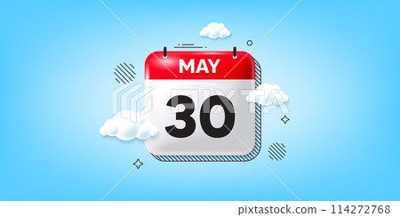 Calendar date 3d icon with clouds. Month event schedule date. Meeting appointment calendar, time planner reminder banner. Diary organizer. May 30th calendar date. Vector illustration Calendar date 3d icon with clouds. Month event schedule date. Meeting appointment calendar, time planner reminder banner. Diary organizer. May 30th calendar date. Vector illustration 114272768
