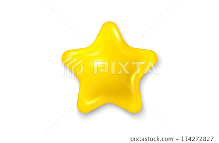 Yellow star 3d icon. Realistic 3d design for best grade. Best rank, five star review and positive feedback. Best service star icon. Top quality rating review or good service. Vector illustration 114272827