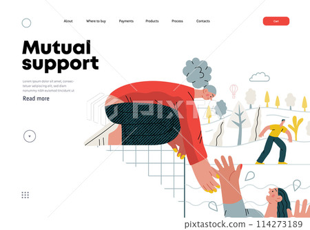 Mutual Support: Save a drowning person -modern flat vector concept illustration of woman reaching out to drowning woman A metaphor of voluntary, collaborative exchanges of resource, services 114273189