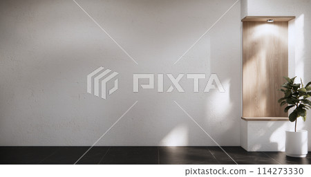 Architecture and interior concept Empty room wood docoration wall on granite floor. 114273330