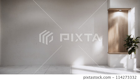 Architecture and interior concept Empty room wood docoration wall on granite floor. 114273332