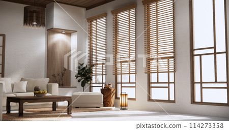 Living room modern minimal style with sofa armchair on tiles granite floor. Living room modern minimal style with sofa armchair on tiles granite floor. 114273358