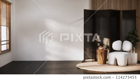 Living room modern minimal style with sofa armchair on tiles granite floor. Living room modern minimal style with sofa armchair on tiles granite floor. 114273455