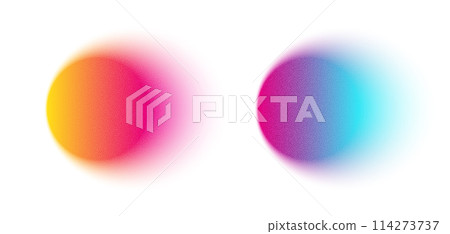 Gradient, gradation circle, grain noise texture abstract background. Watercolor gradient blend mesh of neon iridescent gradation. Blur shapes, abstract grain noise. Vector illustration Gradient, gradation circle, grain noise texture abstract background. Watercolor gradient blend mesh of neon iridescent gradation. Blur shapes, abstract grain noise. Vector illustration 114273737