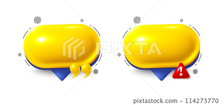 Chat speech bubble set. Yellow chat comment 3d icon. Talk message box. Modern realistic 3d design. Support speech bubble, chat message box. Social media dialog banners. Vector 114273770
