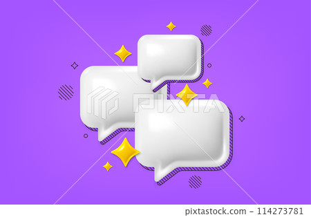 Chat speech bubble 3d icon. Empty dialog comment icon. Talk message boxes. Modern realistic 3d design. Support speech bubble, chat message box. Social media dialog group banner. Vector Chat speech bubble 3d icon. Empty dialog comment icon. Talk message boxes. Modern realistic 3d design. Support speech bubble, chat message box. Social media dialog group banner. Vector 114273781