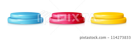 Podium scenes with product platform on white background. 3d pedestal scene banners set. Product presentation mock up, show product podium, presentation offer platform. 3d podium stages. Vector 114273833