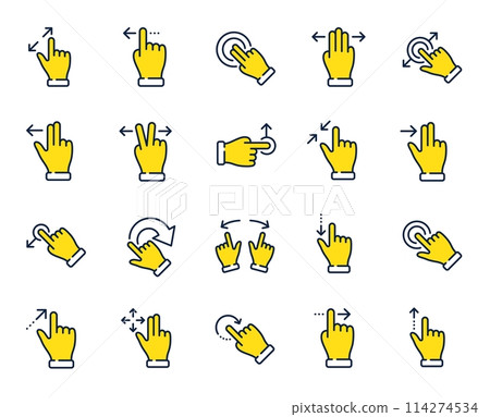 Touchscreen gesture line icons. Hand swipe, Slide gesture, Multitasking icons. Touchscreen technology, tap on screen, drag and drop. Smartphone mobile app or user interface. Vector Touchscreen gesture line icons. Hand swipe, Slide gesture, Multitasking icons. Touchscreen technology, tap on screen, drag and drop. Smartphone mobile app or user interface. Vector 114274534