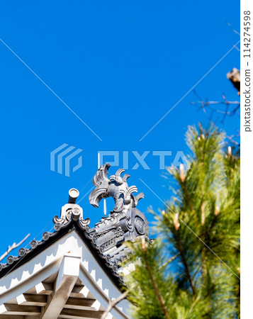 View of the ruins of Nobou Castle, Oshi Castle, details of the impregnable castle, under the blue sky 114274598