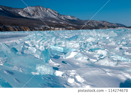 Pieces of crystal clear lake ice 114274678