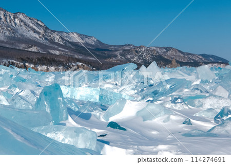 Pieces of crystal clear lake ice Pieces of crystal clear lake ice 114274691