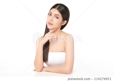 Beautiful young asian woman with clean fresh skin on white background, Face care, Facial treatment, Cosmetology, beauty and spa, Asian women portrait. 114274851
