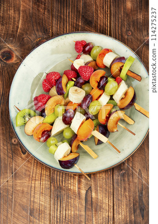 Fresh fruit skewers, healthy diet. Fresh fruit skewers, healthy diet. 114275237