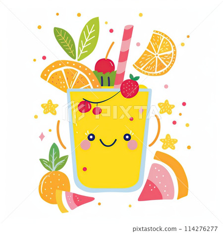 Cute cartoon lemonade illustration on a white background. 114276277