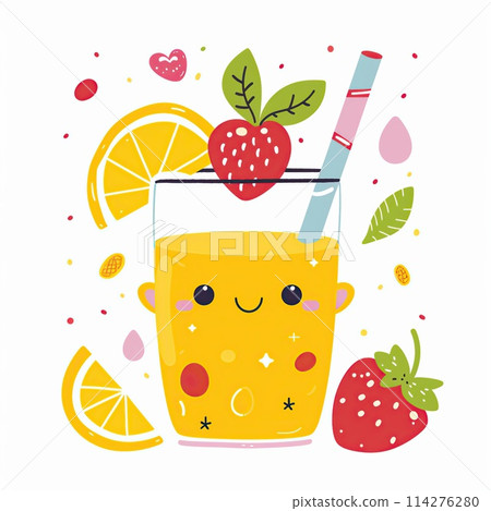 Cute cartoon lemonade illustration on a white background. 114276280