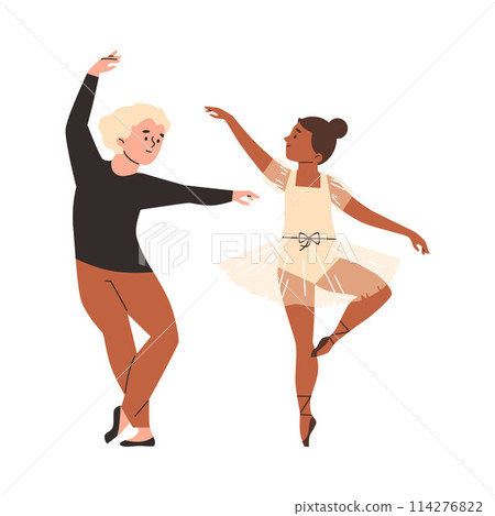 Children's ballet vector. Boy and girl in dance poses. 114276822