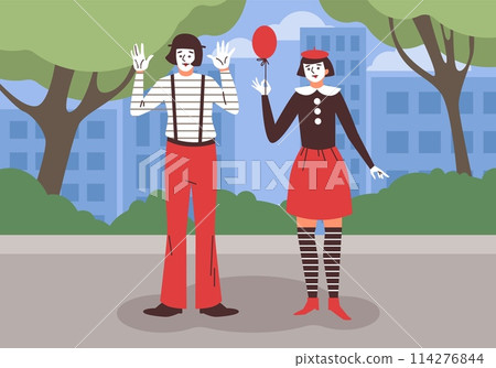 Mime duo street performance vector illustration 114276844