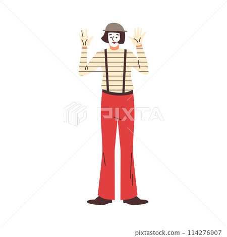 Vector illustration with a mime demonstrating facial expressions and silent humor in a striped suit Vector illustration with a mime demonstrating facial expressions and silent humor in a striped suit 114276907