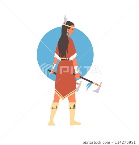 Indigenous warrior woman with tomahawk vector Indigenous warrior woman with tomahawk vector 114276951