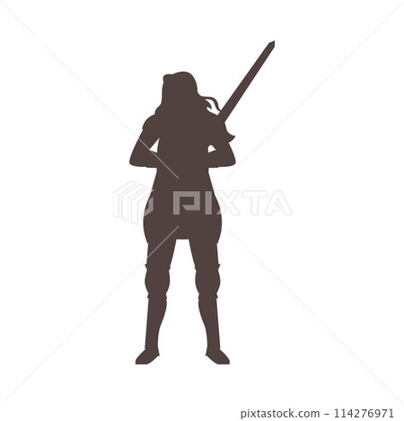 Illustration of a Scandinavian warrior woman in black silhouette. 114276971