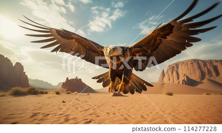an eagle is landing in the desert , Generate AI 114277228