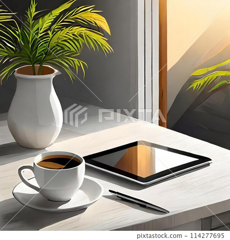 平板電腦放在桌上（AI 產生的圖像） 114277695