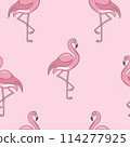 Seamless pattern with flamingo on pink background.  114277925