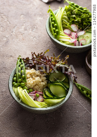 Vegan healthy green buddha bowl 114277988