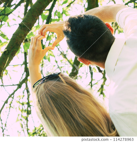 Happy couple having romantic date in park Happy couple having romantic date in park 114278963