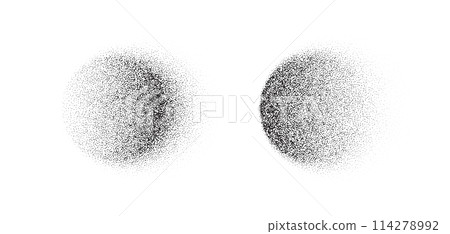 Gradient, gradation circle, grain noise texture abstract background. Black grain gradient blend mesh of noise dots. Blur shapes, abstract grain noise. Vector illustration 114278992