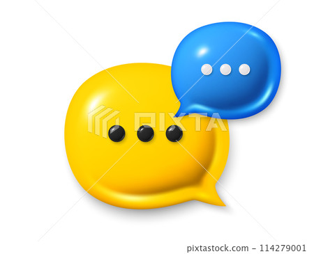Chat speech bubble icons. Comment 3d icons. Talk, dialog message box with ellipsis. Modern realistic 3d design. Support speech bubbles, chat message box. Social media dialog banner. Vector 114279001