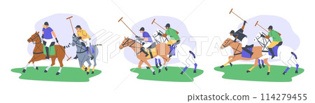 Tight shot of action-packed polo sport vector illustration 114279455